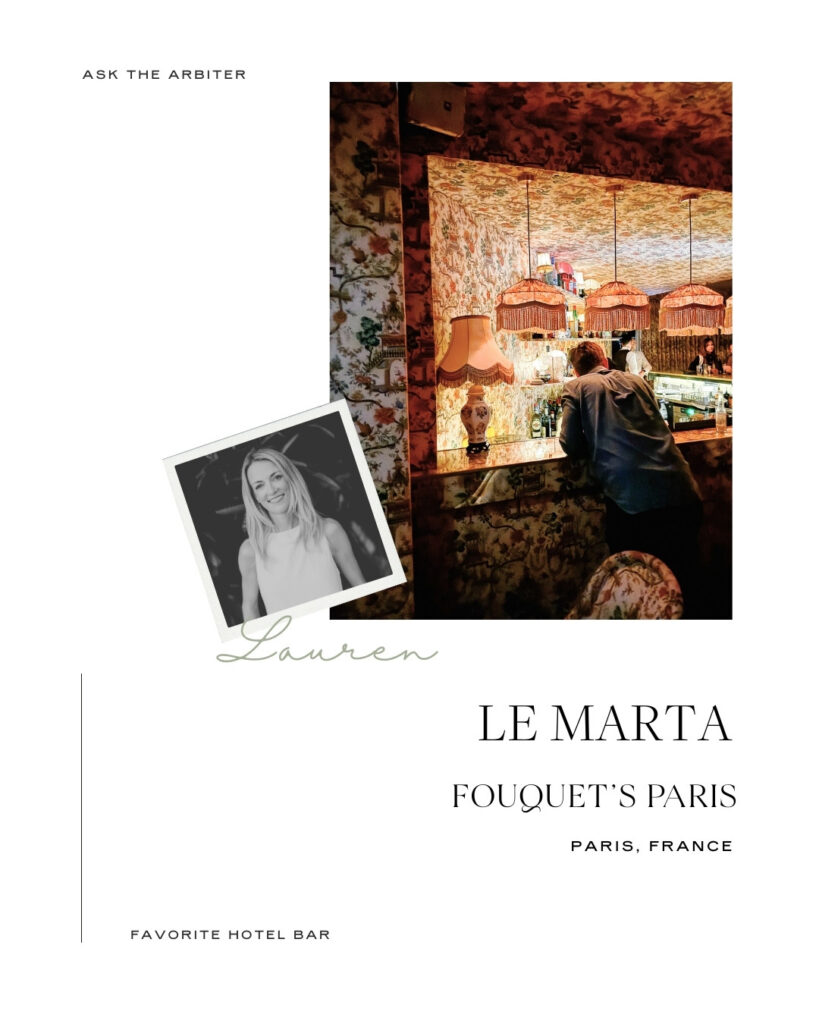 Lauren Tulp Cichocki's favorite hotel bar: Le Marta at Fouquet's Paris, France
