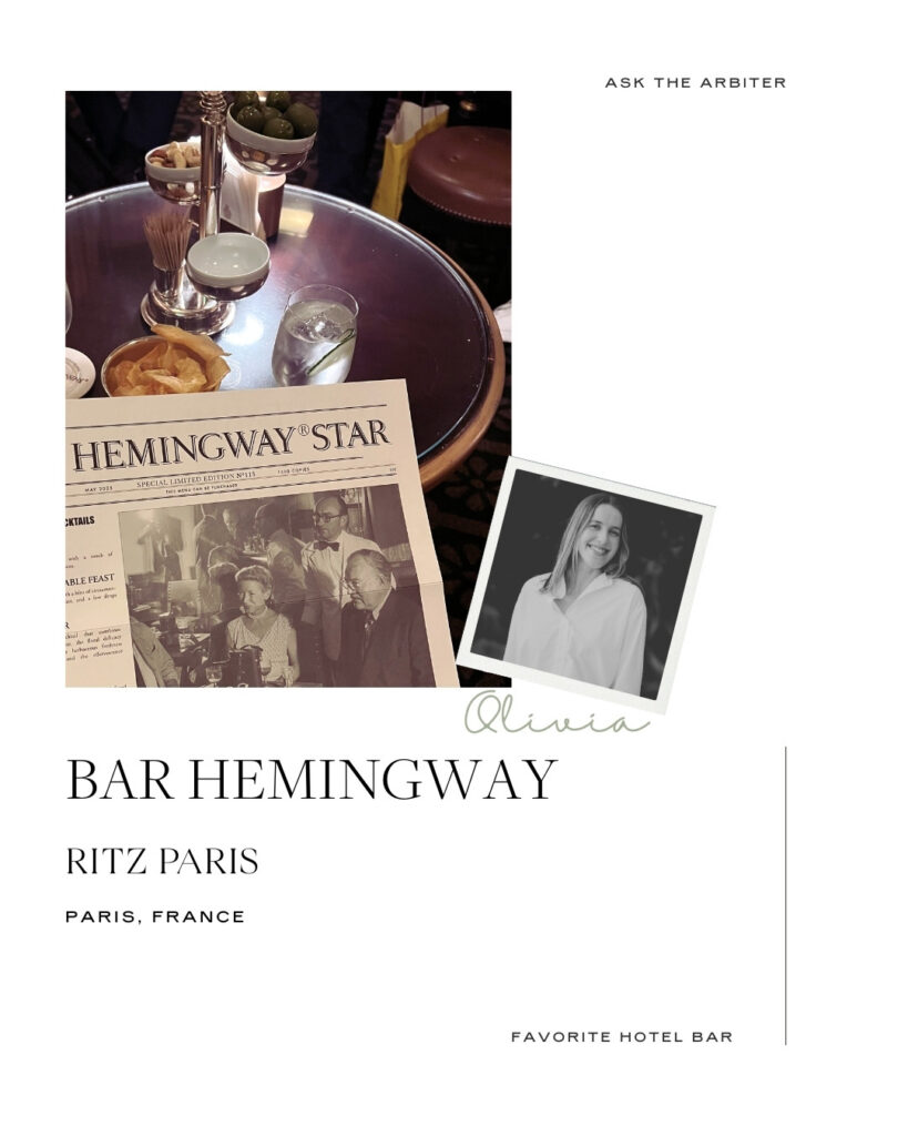 Olivia Kushner's favorite hotel bar: Bar Hemingway at Ritz Paris, France